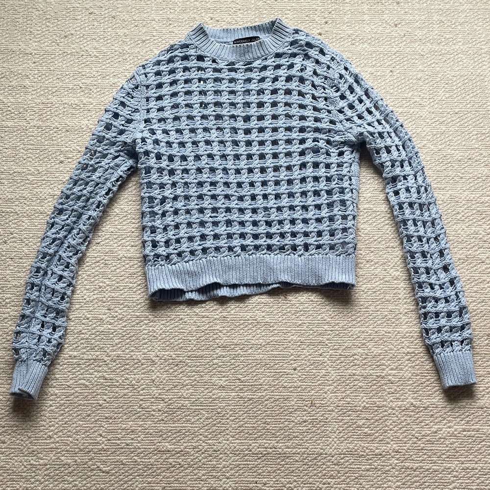 Sincerely Jules Light Blue Open-Knit Sweater